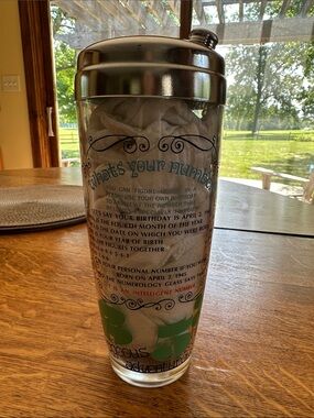 Vintage Hazel Atlas “What’s Your Number” cocktail shaker
